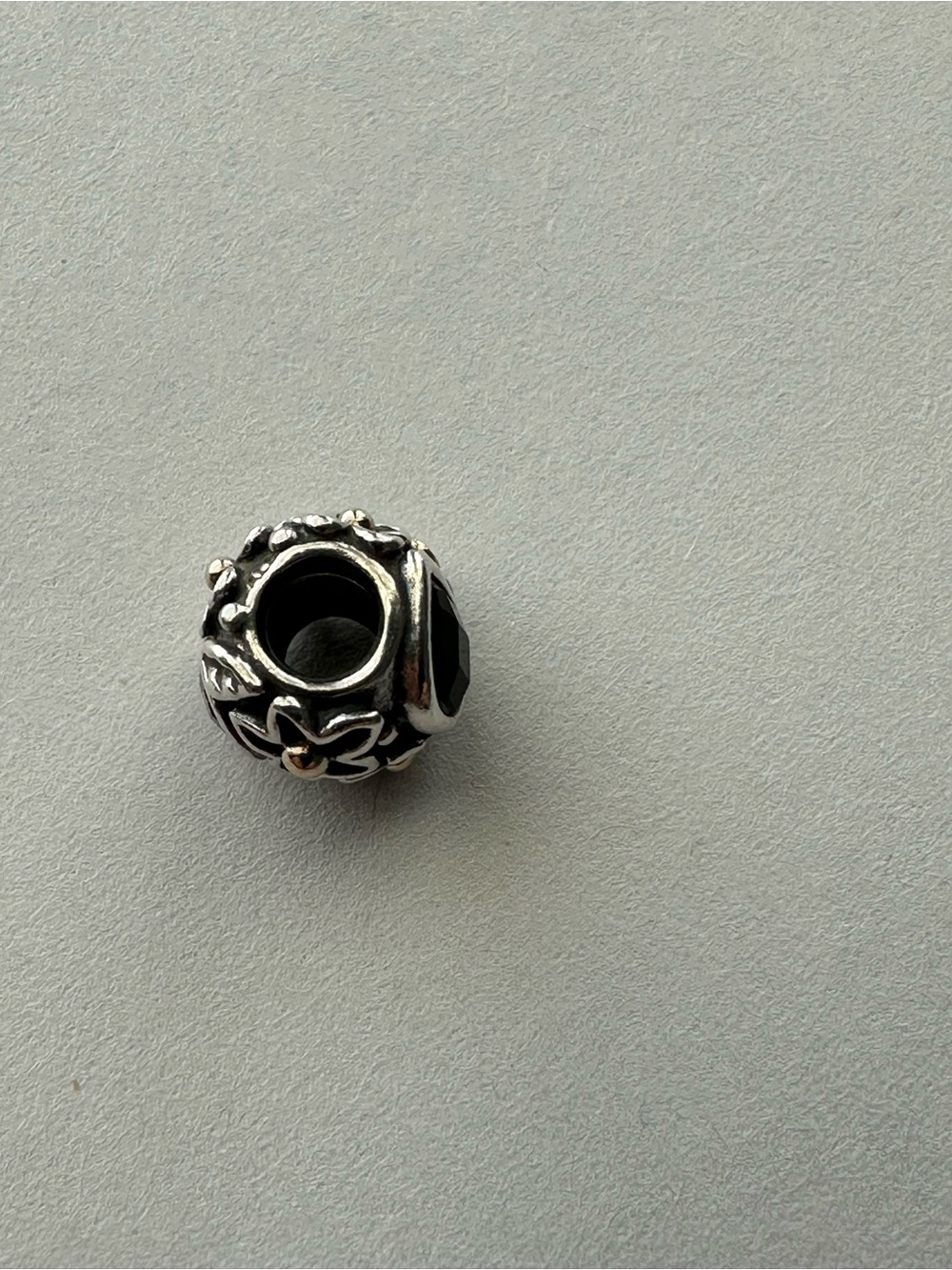 Pandora Silver & Gold Dew Drop Charm with Onyx Stone and CZ accent - RETIRED - Picture 6 of 12